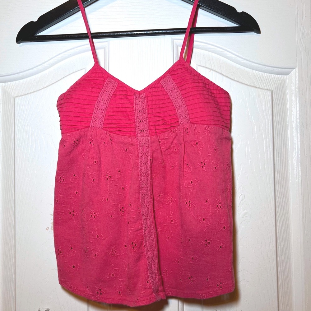 O'Neill Y2K Hot Pink Babydoll Eyelet Cami Top Adjustable Straps Size M